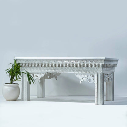 Hand Carved Console Table | White Color Entryway table console table - Bone Inlay Furnitures