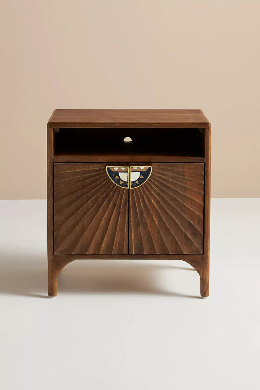 Hand Carved Daybreak Nightstand | Hand - carved Wooden Bed Side Table Nightstand - Bone Inlay Furnitures