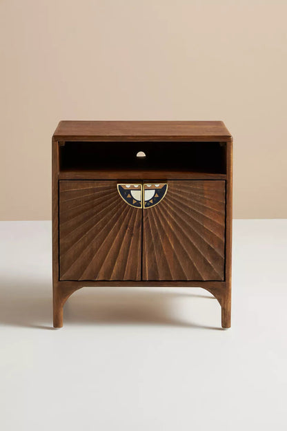 Hand Carved Daybreak Nightstand | Hand - carved Wooden Bed Side Table Nightstand - Bone Inlay Furnitures