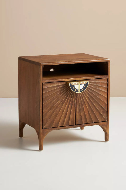 Hand Carved Daybreak Nightstand | Hand - carved Wooden Bed Side Table Nightstand - Bone Inlay Furnitures