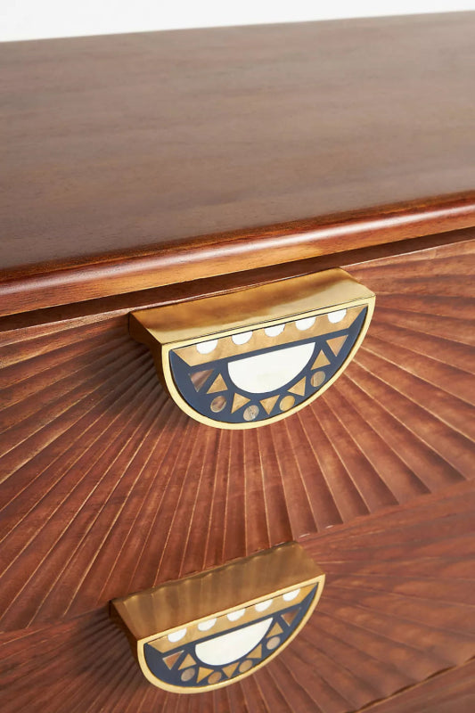 Hand Carved Daybreak Six Drawers Dresser | Antique Brown Wooden Chest of Drawers Chest of Drawers - Bone Inlay Furnitures