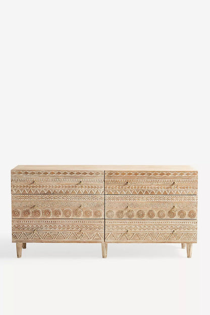 Hand Carved Delhi Six - Drawer Dresser Living Room Decor Drawer Dresser - Bone Inlay Furnitures
