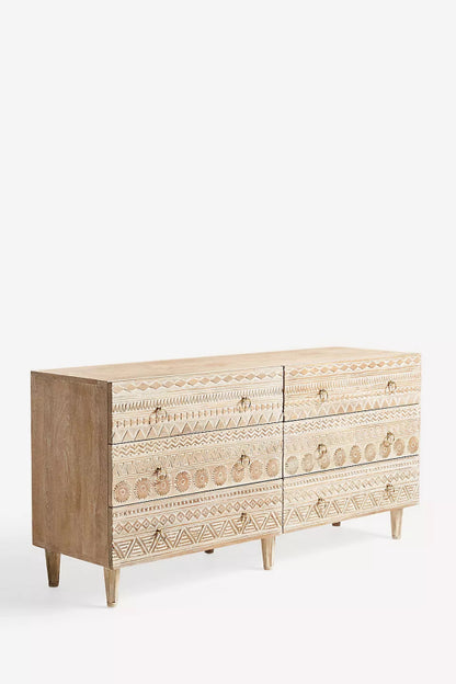 Hand Carved Delhi Six - Drawer Dresser Living Room Decor Drawer Dresser - Bone Inlay Furnitures