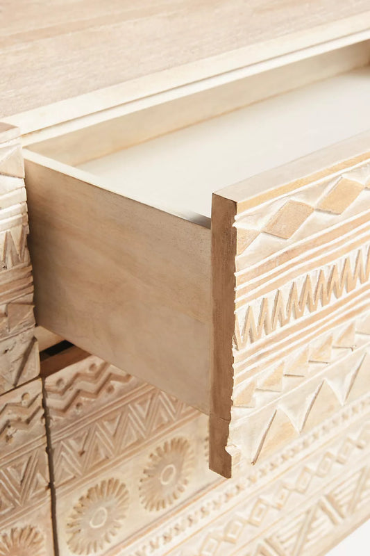 Hand Carved Delhi Six - Drawer Dresser Living Room Decor Drawer Dresser - Bone Inlay Furnitures