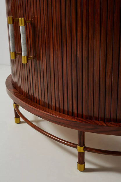 Hand Carved Deluxe Tamboured Demi - Lune Cabinet | Half Round Luxury Wooden Cabinet Cabinet - Bone Inlay Furnitures