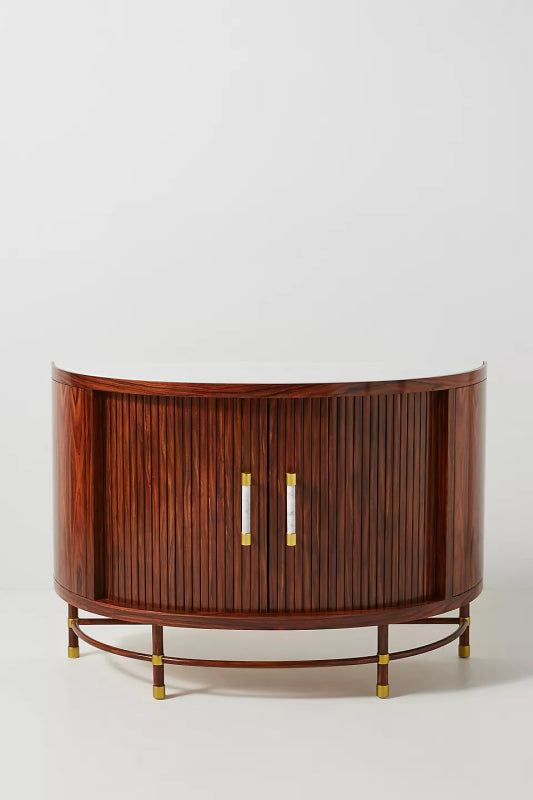 Hand Carved Deluxe Tamboured Demi - Lune Cabinet | Half Round Luxury Wooden Cabinet Cabinet - Bone Inlay Furnitures