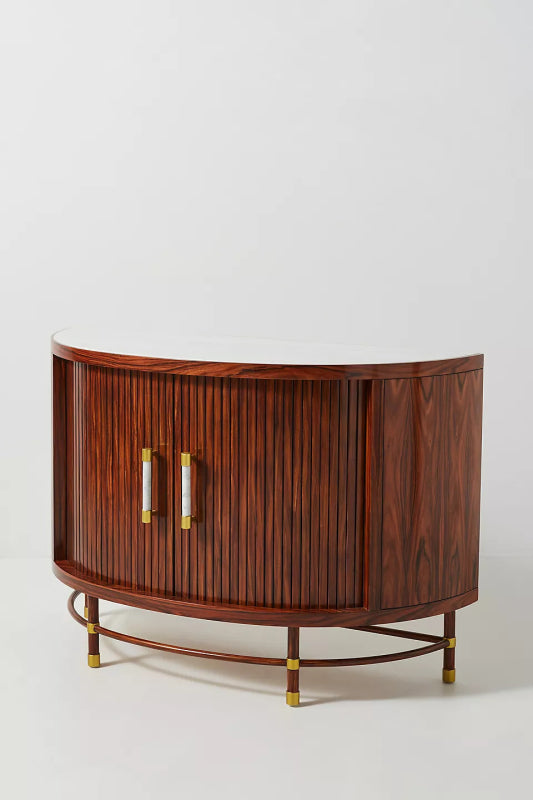 Hand Carved Deluxe Tamboured Demi - Lune Cabinet | Half Round Luxury Wooden Cabinet Cabinet - Bone Inlay Furnitures