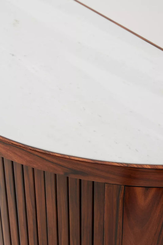 Hand Carved Deluxe Tamboured Demi - Lune Cabinet | Half Round Luxury Wooden Cabinet Cabinet - Bone Inlay Furnitures