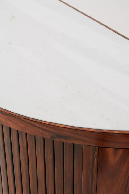 Hand Carved Deluxe Tamboured Demi - Lune Cabinet | Half Round Luxury Wooden Cabinet Cabinet - Bone Inlay Furnitures