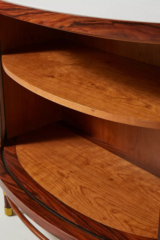 Hand Carved Deluxe Tamboured Demi - Lune Cabinet | Half Round Luxury Wooden Cabinet Cabinet - Bone Inlay Furnitures