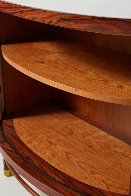 Hand Carved Deluxe Tamboured Demi - Lune Cabinet | Half Round Luxury Wooden Cabinet Cabinet - Bone Inlay Furnitures