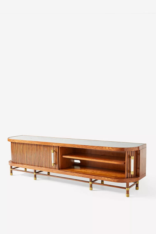 Hand Carved Deluxe Tamboured Media Unit Cabinet Media Console Table - Bone Inlay Furnitures