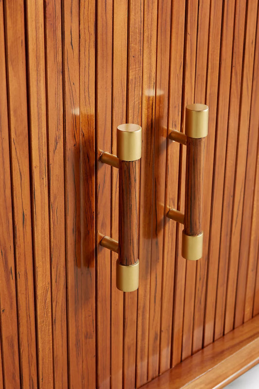 Hand - Carved Deluxe Tamboured Wooden Roll - Open Buffet Cabinet Buffet & Sideboard - Bone Inlay Furnitures