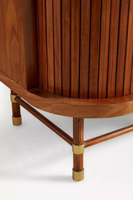 Hand - Carved Deluxe Tamboured Wooden Roll - Open Buffet Cabinet Buffet & Sideboard - Bone Inlay Furnitures