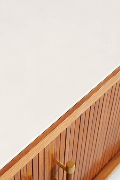 Hand - Carved Deluxe Tamboured Wooden Roll - Open Buffet Cabinet Buffet & Sideboard - Bone Inlay Furnitures