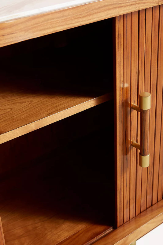 Hand - Carved Deluxe Tamboured Wooden Roll - Open Buffet Cabinet Buffet & Sideboard - Bone Inlay Furnitures