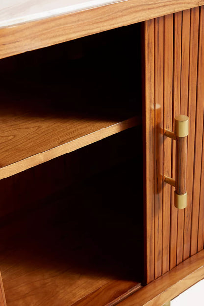 Hand - Carved Deluxe Tamboured Wooden Roll - Open Buffet Cabinet Buffet & Sideboard - Bone Inlay Furnitures