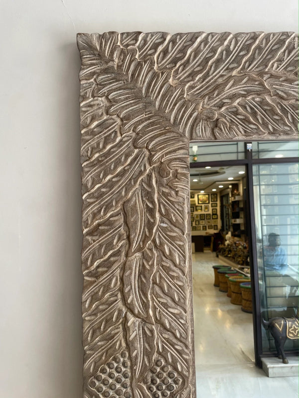 Hand Carved Elegant Floral Leaf Work Wooden Mirror Frame mirror frame - Bone Inlay Furnitures