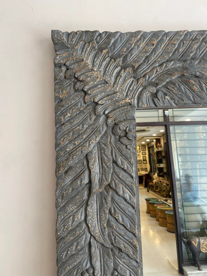 Hand Carved Elegant Floral Leaf Work Wooden Mirror Frame mirror frame - Bone Inlay Furnitures