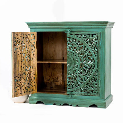 Hand Carved Emerald Green Hallway Cabinet Cabinet - Bone Inlay Furnitures