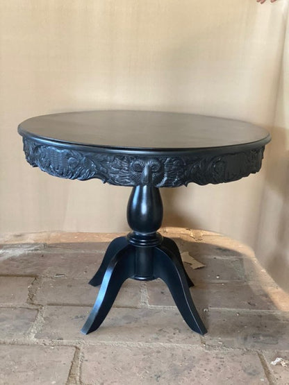 Hand Carved Exclusive Round Dining Table in Black Color Dining Table - Bone Inlay Furnitures