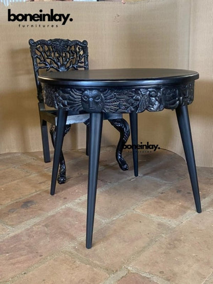 Hand Carved Exclusive Round Dining Table in Black Color Dining Table - Bone Inlay Furnitures