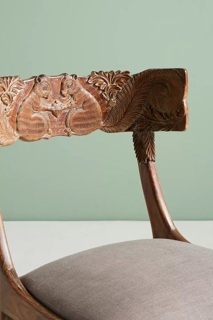 Hand Carved Fable Wooden Dining Chair | Indian Furniture Dining Chair - Bone Inlay Furnitures