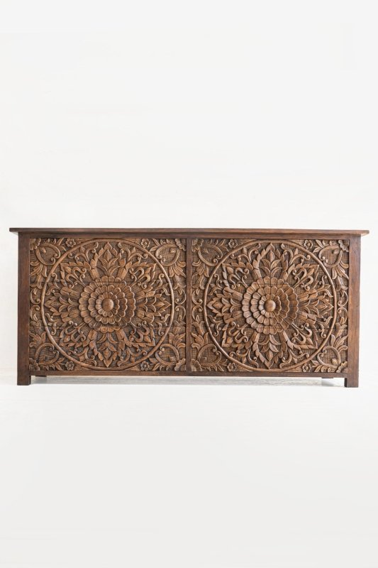Hand Carved Floral Brown Color Design Wooden Dresser | Chest of Six Drawers Chest of Drawers - Bone Inlay Furnitures