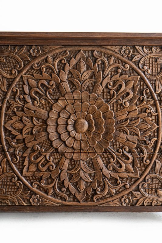Hand Carved Floral Brown Color Design Wooden Dresser | Chest of Six Drawers Chest of Drawers - Bone Inlay Furnitures