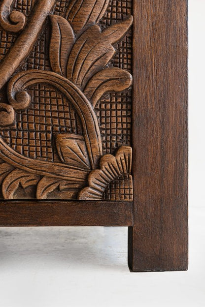 Hand Carved Floral Brown Color Design Wooden Dresser | Chest of Six Drawers Chest of Drawers - Bone Inlay Furnitures