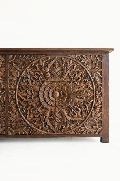 Hand Carved Floral Brown Color Design Wooden Dresser | Chest of Six Drawers Chest of Drawers - Bone Inlay Furnitures