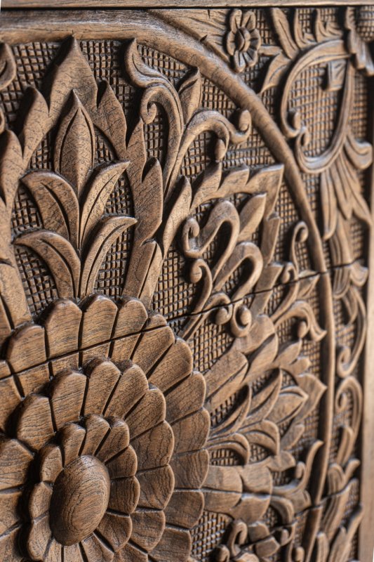 Hand Carved Floral Brown Color Design Wooden Dresser | Chest of Six Drawers Chest of Drawers - Bone Inlay Furnitures