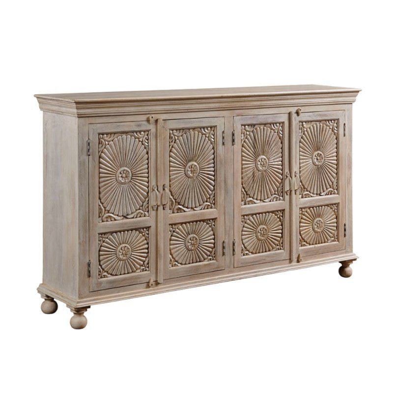 Hand Carved Four Door Rustic Wooden Traditional Sideboard Cabinet Sideboard - Bone Inlay Furnitures