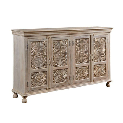 Hand Carved Four Door Rustic Wooden Traditional Sideboard Cabinet Sideboard - Bone Inlay Furnitures