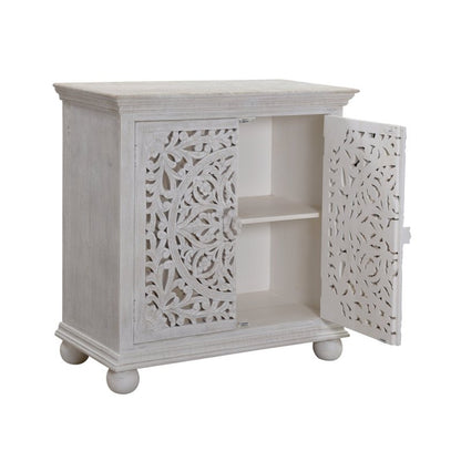 Hand Carved French Wooden Cabinet Rustic Small Sideboard with Two Door Cabinet - Bone Inlay Furnitures