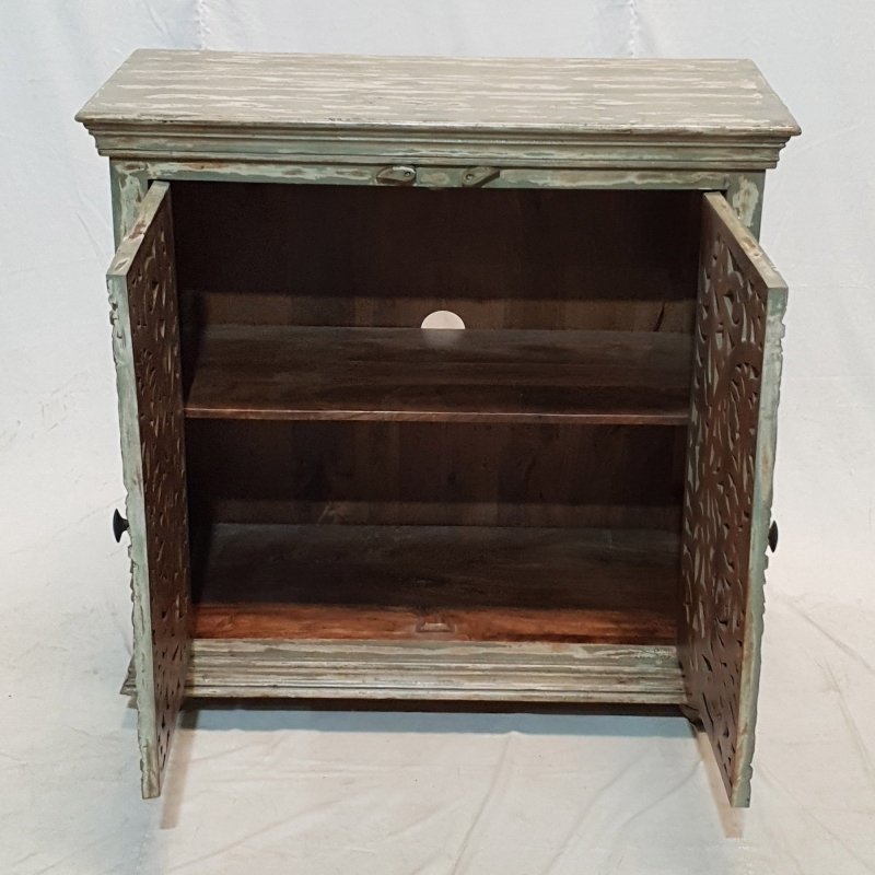 Hand Carved French Wooden Cabinet Rustic Small Sideboard with Two Door Cabinet - Bone Inlay Furnitures