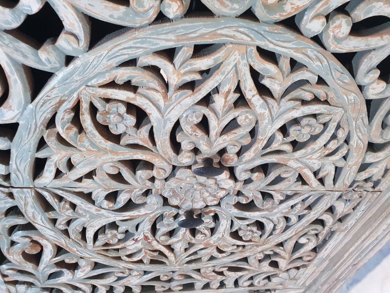 Hand Carved French Wooden Cabinet Rustic Small Sideboard with Two Door Cabinet - Bone Inlay Furnitures