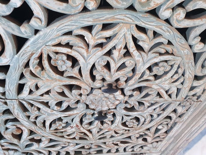 Hand Carved French Wooden Cabinet Rustic Small Sideboard with Two Door Cabinet - Bone Inlay Furnitures
