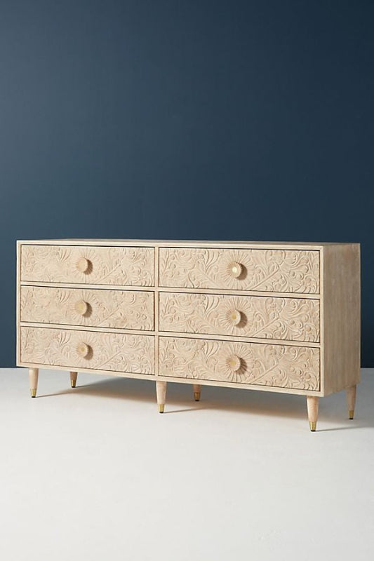 Hand Carved Gulliver Chest of Six - Drawer Dresser Chest of Drawer - Bone Inlay Furnitures