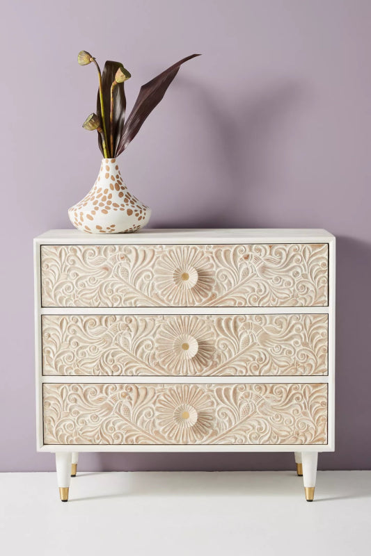 Hand Carved Gulliver Three - Drawer Dresser | Modern wooden Dresser Drawer Dresser - Bone Inlay Furnitures