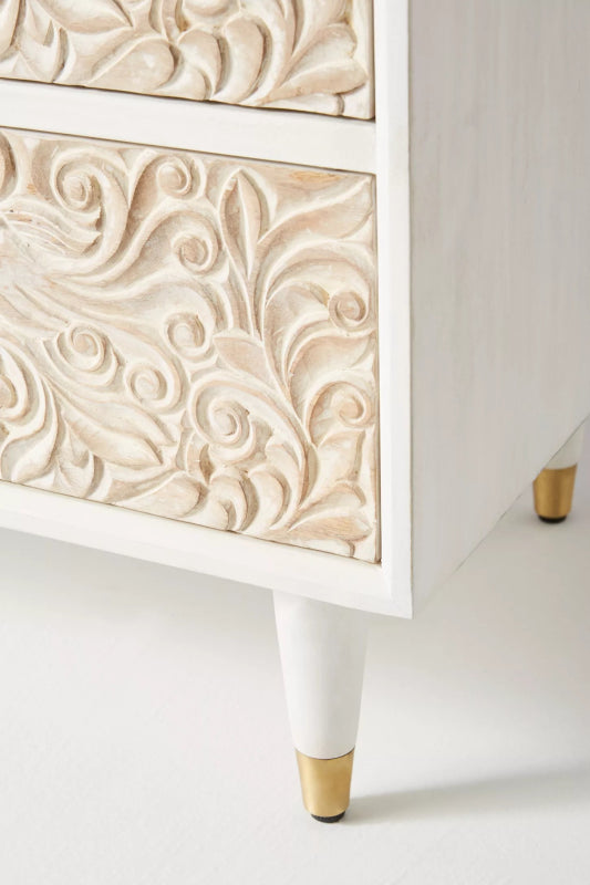 Hand Carved Gulliver Three - Drawer Dresser | Modern wooden Dresser Drawer Dresser - Bone Inlay Furnitures