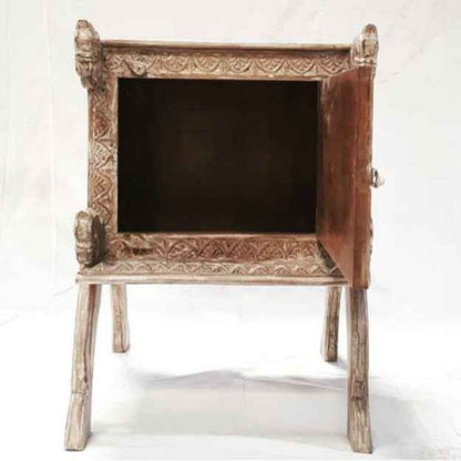Hand Carved Indian Nightstand Table with One Door Nightstand - Bone Inlay Furnitures
