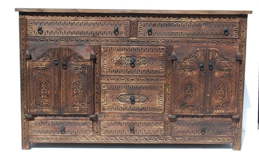 Hand Carved Large Solid Wood Storage Buffet Sideboard Buffet & Sideboard - Bone Inlay Furnitures