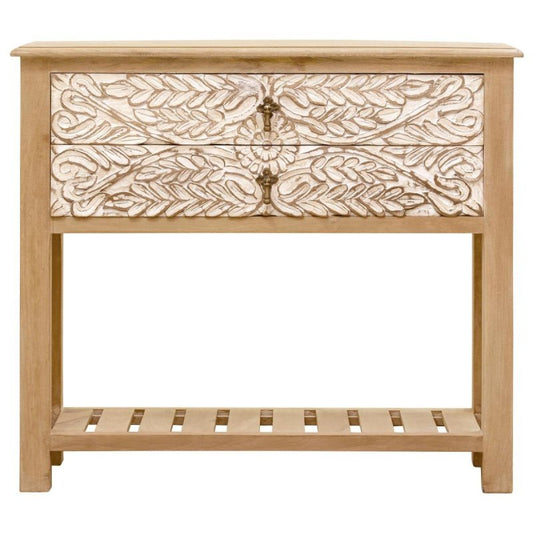Hand - Carved Leaf French Nightstand in Natural and White Color Wooden Nightstand - Bone Inlay Furnitures