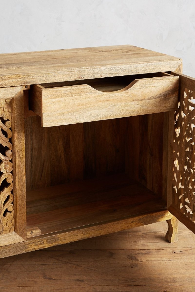 Hand Carved Lombok Buffet Table In Natural Color | Handmade Wooden Storage Unit Buffet & Sideboard