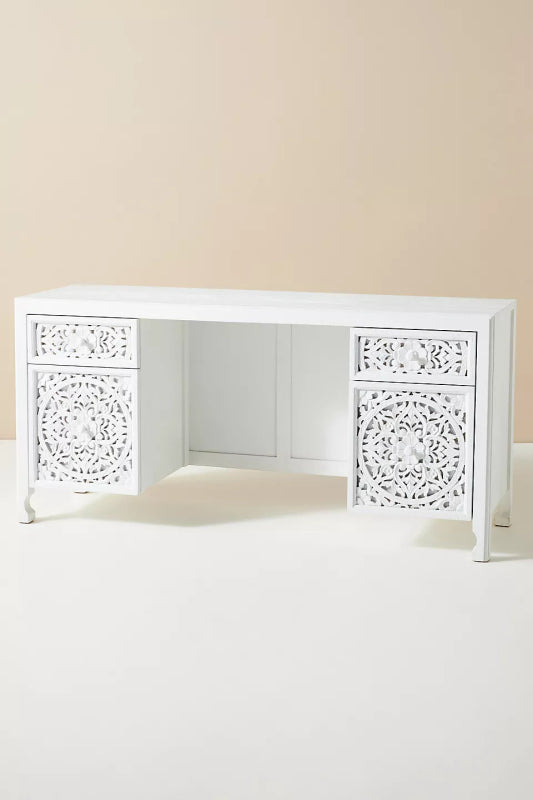 Hand - Carved Lombok Executive Work Desk | Wooden Laptop Desk work desk - Bone Inlay Furnitures