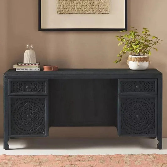 Hand - Carved Lombok Executive Work Desk | Wooden Laptop Desk work desk - Bone Inlay Furnitures