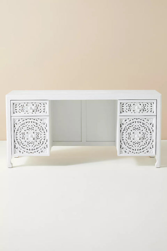 Hand - Carved Lombok Executive Work Desk | Wooden Laptop Desk work desk - Bone Inlay Furnitures