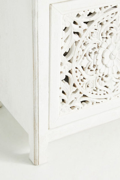 Hand Carved Lombok Media Console White Color 