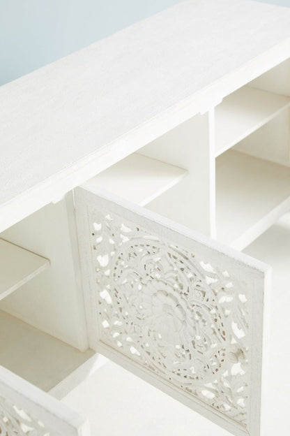 Handmade Wooden Entertainment Unit Media Console - Bone Inlay Furniture